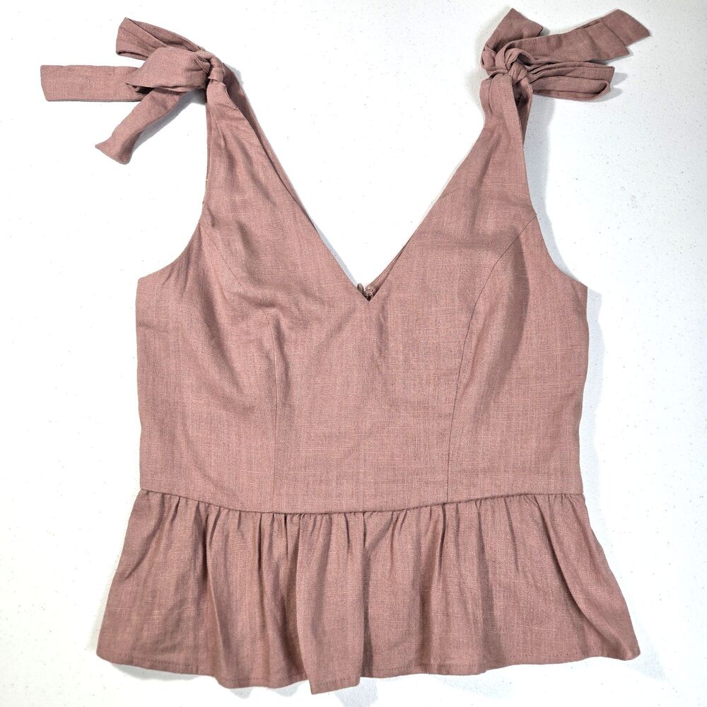 Express Rose Tie Shoulder Peplum Waist Tank Top Womens Size XS Linen Blend